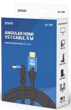 Кабель HDMI, 5 м, 2,1-угловой кабель, угол 90°, телевизор Ultra HD 8K 4K