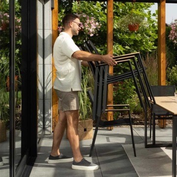 Krzesło ogrodowe aluminium podłokietnik polywood lekkie meble sztaplowane