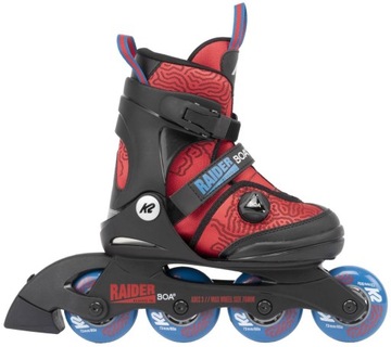 Регулируемые детские роликовые коньки K2 RAIDER BOA, размер 29–34, красные и синие.
