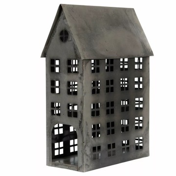 LAMPION DOMEK metalowy SREBRNY loft skandynawski 45x30x14cm