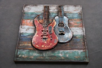 OBRAZ Gitary 3D Drewno Metal Trójwymiarowy Gitara