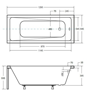 Польская ванна 130x70 Современное черное корпус Besco