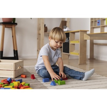 Klocki Drewniane Układanka Edukacyjne Miasto Sorter Zestaw w Wiaderku 100EL