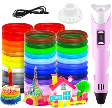 DŁUGOPIS 3D DZIECI DRUKARKA 3D PEN MAGICZNY RÓŻOWY + WKŁADY 210M ZESTAW XL