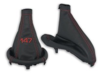 фото thumb №1, Alfa romeo 147 fl 2004-2011 комплект чехлы рычага czarna кожа вышивка красный