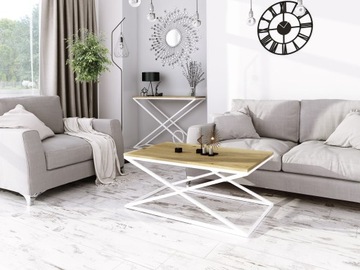 Nowoczesna Konsola X Przedpokój Loft 110x30x80 Metal Biała+Dąb Artisan