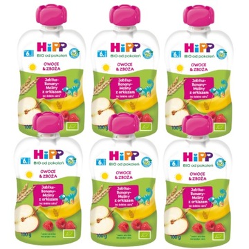 HiPP BIO Tube Яблочно-банано-малиновый мусс со злаками. 6х100г