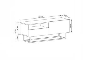 Шкаф Loft RTV, комод RTV, графит МАТ, 120 см, каркас