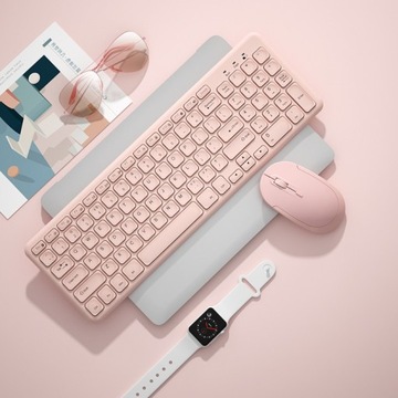 Беспроводная USB-клавиатура и мышь, розовая
