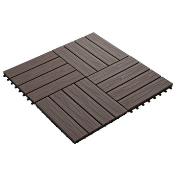 vidaXL Płytki tarasowe tłoczone, WPC, 11 szt, 30x30cm, 1m², brąz