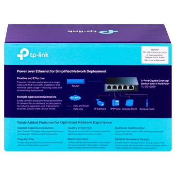 Коммутатор TP-LINK TL-SG1005P 4 порта PoE+ GIGABIT 5 портов GIGABIT