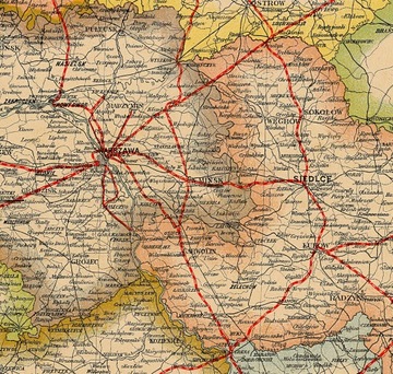 Старая карта королевства польских железных дорог, избитый, 1907 120x90 см.