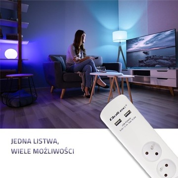 QOLTEC 50284 Защитная лента 6 розеток 2 x USB 1,8 м Белый
