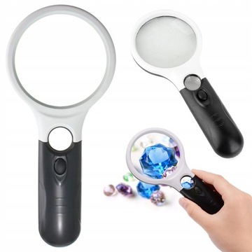 Ręczna lupa 3 LED + UV na baterie średnica 9,5 cm