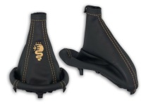 фото thumb №1, Alfa romeo 147 2000-2004 комплект чехлы рычага czarna кожа вышивка бежевый logo