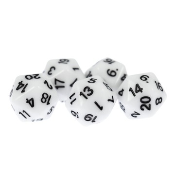 ZESTAW 25 KOSTEK K20 RPG BIAŁA KOŚĆ DWUDZIESTOŚCIENNA
