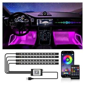 фото thumb №4, Освітлення інтер'єру кабіни автомобіля стрічка led rgb 4x12 блютуз app usb