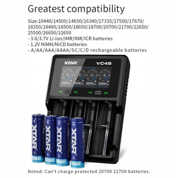Зарядное устройство для литий-ионных аккумуляторов XTAR-VC4S NI-MH 18650