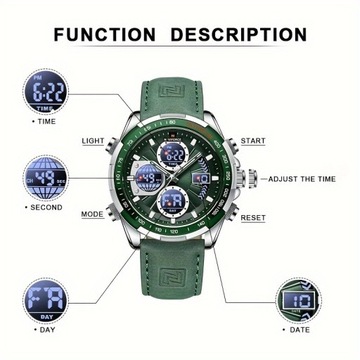 NAVIFORCE Светящиеся многофункциональные мужские электронные часы с двойной функцией