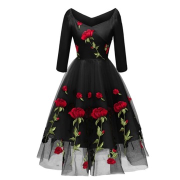 кружевное вечернее платье с вышитой розой, S-XXL