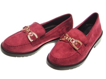 Zamszowe mokasyny damskie eleganckie Wine r.37