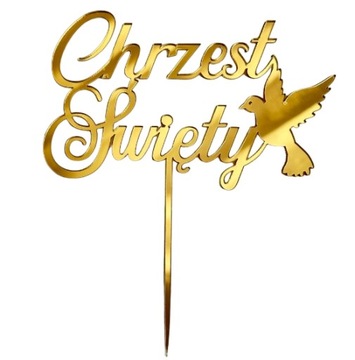 Chrzest Święty z gołąbkiem 12cm Topper na Chrzciny PLEXI ZŁOTE lustro