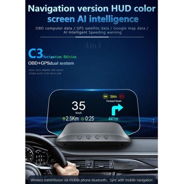 C3 OBD2 GPS с двойным дисплеем Предупреждение о поднятии головы автомобиля