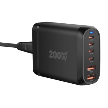Зарядное устройство GaN мощностью 200 Вт, 6 портов USB Type C, зарядное устройство PD, быстрая зарядка 3.0, USB Type C