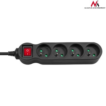 Przedłużacz 4 gniazda z wyłącznikiem czarny 2300W 1,4 m MCE180