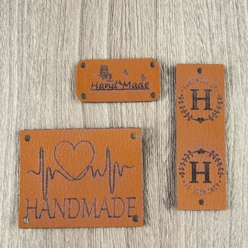 10X HANDMADE SKÓRZANE NASZYWKI METKI RĘKODZIEŁO