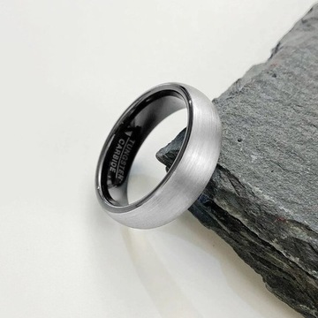 SREBRNO - CZARNA OBRĄCZKA MATOWA WOLFRAM 6MM r.22
