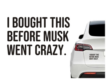 Naklejka I BOUGHT THIS BEFORE MUSK WENT CRAZY Tesla Teslę *Kolory *19cm