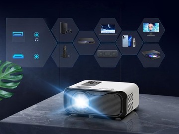 Мини-проектор Портативный проектор WiFi Full HD 4K 7500lm для телефона, ноутбука
