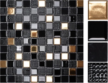 СТЕКЛЯННАЯ МОЗАИКА ЧЕРНАЯ ЗОЛОТАЯ ЗОЛОТАЯ ПЛИТКА 30x30см