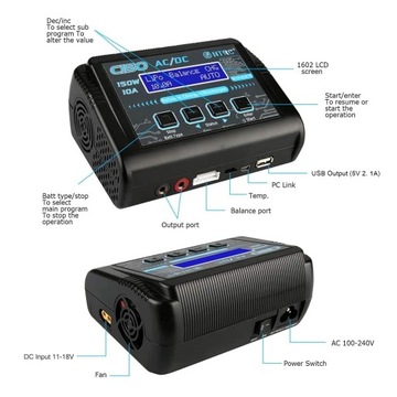 HTRC 150W 10A 1-6S Зарядное устройство переменного/постоянного тока для LiPO Lilon Life LiHV NiMH NiCD PB