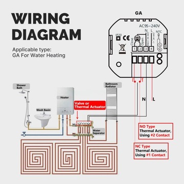 TERMOSTAT POKOJOWY WIFI TUYA LCD do wodne ogrzewanie podłogowe POKRĘTŁO 5A