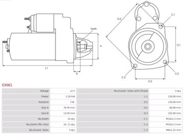 фото thumb №5, Ast s3061 стартер 12v nissan primastar/opel viv