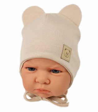 KOMPLET CZAPKA + APASZKA DWUSTRONNA 42-44 WIOSNA / JESIEŃ BEIGE 6m+