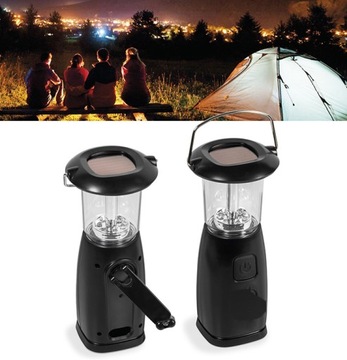 LAMPKA KEMPINGOWA SOLARNA LAMPA NA DYNAMO Z KORBĄ