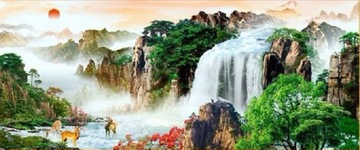 ВЫШИВКА КРЕСТОМ ВОДОПАД МУЛИНА ПРИНТ ПЕЙЗАЖ 161х70