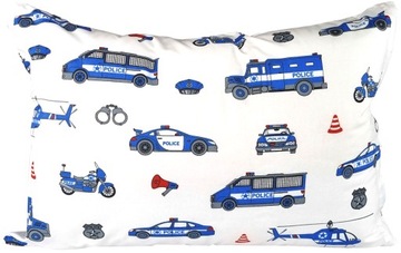 Poszewka policja motor wozy policjne dla policjanta 50x70 biała dziecięca