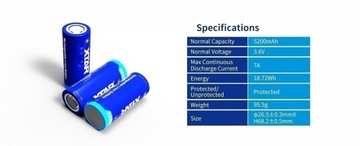 XTAR 26650-520PCM5200 мАч литий-ионный аккумулятор 3,7 В 7 А