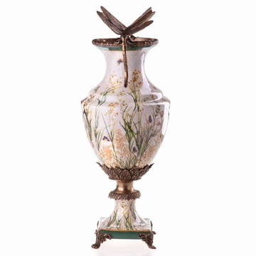 Elegancki Wazon Porcelanowy z Brązowymi Ważkami