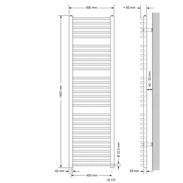 Grzejnik łazienkowy Sahara 500x1800 mm biały