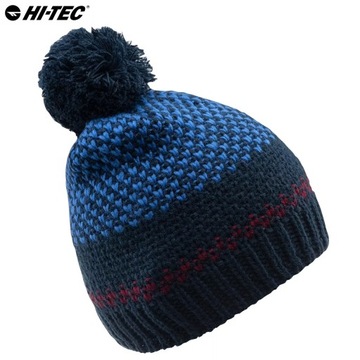 Czapka Zimowa Męska HERVIN HI-TEC z Pomponem na Zimę Ciepła Niebieska