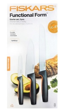 FISKARS KOMPLET STARTOWY SZEFA KUCHNI 6 OSTRYCH NOŻY KUCHENNYCH + OSTRZAŁKA