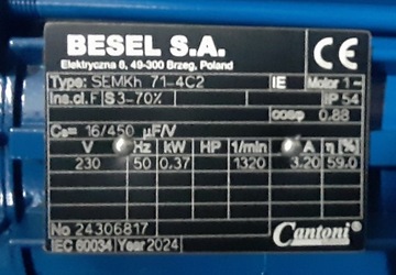 Двигатель БЕСЕЛЬ 0,37кВт 1400об/мин 230В СЭМХ 71 - 4С2