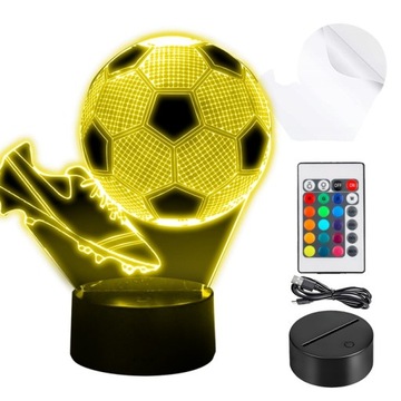 НОЧНИК ФУТБОЛЬНЫЕ ШЕСТИНКИ 3D LED ДЛЯ ДЕТЕЙ RGB ЦВЕТА + ПУЛЬТ ДИСТАНЦИОННОГО УПРАВЛЕНИЯ