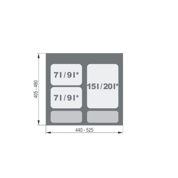 КРУИЗ Контейнер для мусора для ящика PRAKTIKO 60 20+2x9л h- 40см