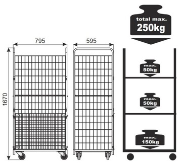ПРОЧНАЯ ТРАНСПОРТНАЯ ТЕЛЕЖКА 250 кг СЕТОЧНАЯ КОРЗИНА 800x600x1700 ПОЛИРОВКА 2 ПОЛКИ